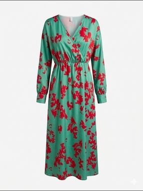 ​NWT Made With ❤️ Sustainable Mint Green & Red Floral Maxi Dress - Large